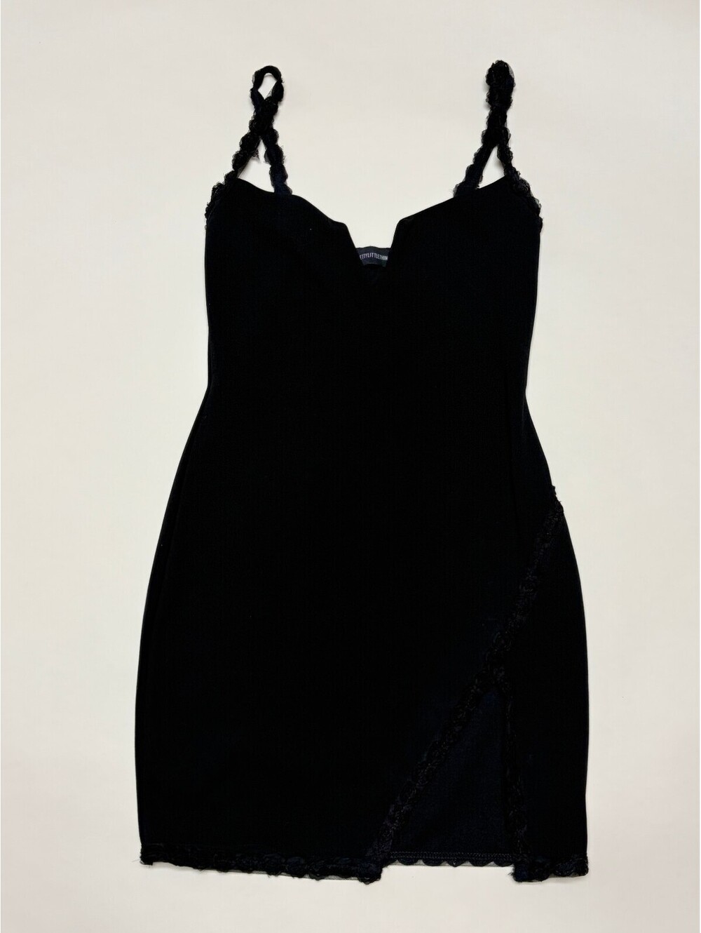 PrettyLittleThing Black Rosette Lace Trim Mini Dress US 4 Made in UK